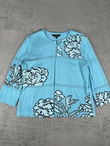 Chaqueta cárdigan Ming Wang XL turquesa floral bordada frente abierto para mujer - Imagen 1 de 9