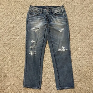 American Eagle Women's Size 6 Crop Faded Ripped Look Mid Rise Button Fly - Picture 1 of 11
