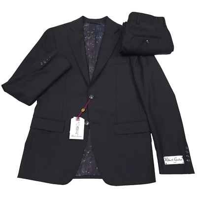 Traje Robert Graham Calce Moderno Lana y Mohair Negro Sólido Para Hombre Talla 38R X 30 Foto 1 de 4