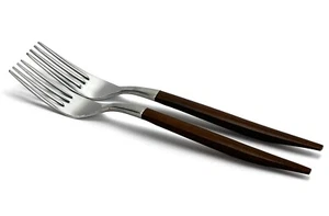EKCO ETERNA CANOE MUFFIN MCM 2 Dinner Forks 7 5/8” Stainless Synthetic Wood - Picture 1 of 4