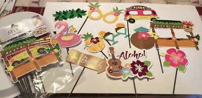 Tiki Luau Hawaiian Photo Booth Props Summer Beach Party Decorations Aloha 12 Pc Foto 1 de 4