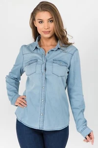 Women Junior Denim Shirt BUTTONED Ci SONO 100% Cotton - Picture 1 of 4