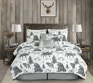 Chezmoi Collection Denver 7-Piece Cabin Lodge Grizzly Bear Printed Comforter Set - Picture 1 of 9