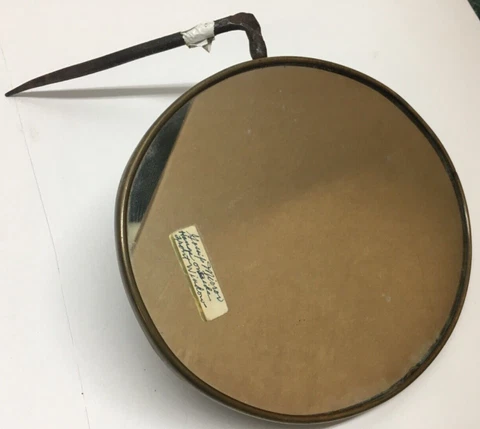 Antique Gossip Mirror Brass Hangs Outside of a Window 8" X 10" Inches Cover