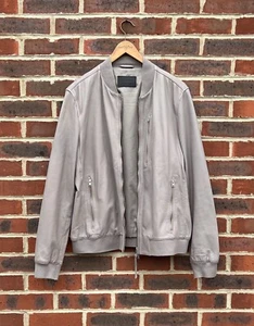 All Saints Mens KIRO Leather Bomber Jacket XL Grey Biker EXTRA LARGE Moto - Picture 1 of 18