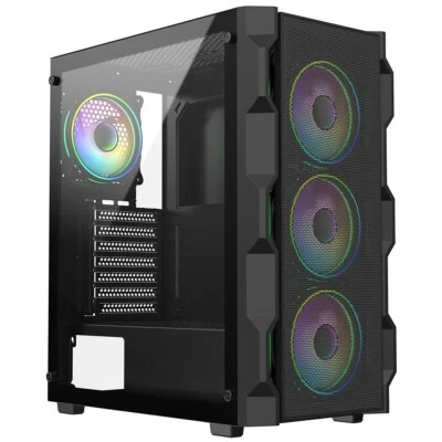 CIT NEO Mesh ATX PC Gaming PC Case Mid Tower 4x ARGB LED Fans Tempered Glass - Image 1 of 4