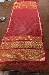red gold fringed scarf 22x 58 inches With 4” Fringe Each End - Picture 1 of 8