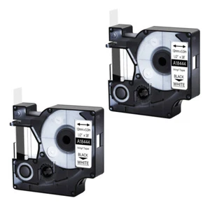 2PK 18444 Black on White Rhino Industrial Vinyl Tape 12mm for Dymo Label Maker - Picture 1 of 12