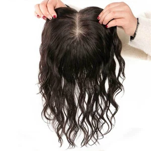 10"  Fluffy Curly Wavy Hair Clip in Real Human Hair Topper Large Base  for Women - Picture 1 of 7