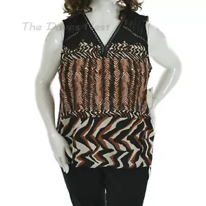 DANA BUCHMAN Women's XX-LARGE Sleeveless ANIMAL PRINT TOP Black CROCHET LACE 2XL - Picture 1 of 10