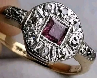 Art Deco 18Ct Gold Ruby & Diamond Cluster Dress Engagement Ring Size N/O - Image 1 of 4