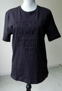 NWT AUTHENTIC LOVE MOSCHINO MILANO EMBOSSED GRAPHIC BLACK T SHIRT SMALL - Picture 1 of 7