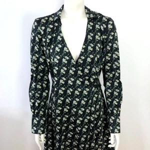 Brooks Brothers 4 V-Neck Faux Wrap Belted Below Knee Dress Green Black MINT - Picture 1 of 19