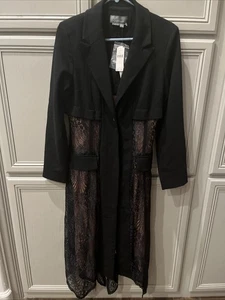 OS by Anthropologie Black Coat with Peach Lace lining  Size XS - Picture 1 of 19