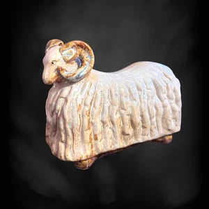 FIGURA ESCULTURA HECHA A MANO CERÁMICA OVEJA CIMARRÓN CARNERO DE COLECCIÓN PELO LARGO - 👀 - Imagen 1 de 11