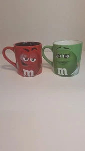 Red and Green M&M Coffee Mugs Set Of Two Dishwasher Safe So Cute - Picture 1 of 10
