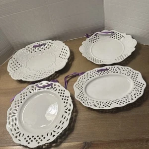 Basic Porcelana by Home Essentials & Beyond, Set Of 4 White Reticulated Plate - Picture 1 of 6