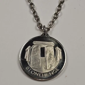 England STONEHENGE Nickel Silver Tower MEDAL NECKLACE w/ Nickel Silver Chain - Picture 1 of 17