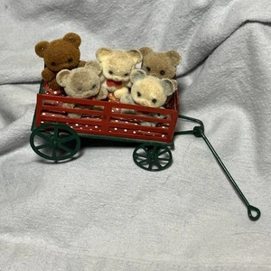 Vintage Enesco 1983 beflockter Teddybär Wagen Weihnachtsschmuck - Bild 1 von 6