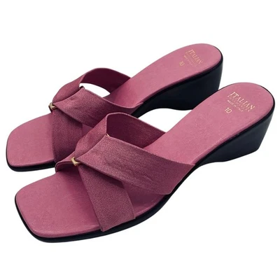 Sandalias italianas de tacón de cuña con punta cuadrada rosa chicle NUEVAS en caja 10 Foto 1 de 4