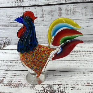 Murano Stil mundgeblasen Kunst Glas bunt großer Hahn 9 3/4" hoch - Bild 1 von 9