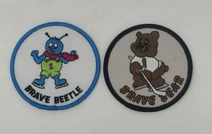 Brave Bear And Brave Beetle Ice Hockey Skating Embroidered Iron On 3” Patches - Picture 1 of 2