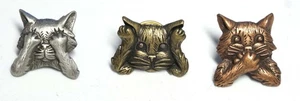 VTG J.J. Jonette Jewelry Hear, Speak, See No Evil Cat Tack Pins-Pewter, Copper + - Picture 1 of 6