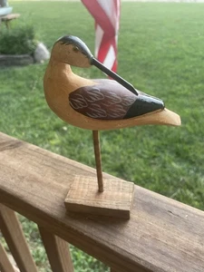 Vintage geschnitzter hölzerner Küstenvogel handbemalt Strand Maritim Strandhaus Figur - Bild 1 von 16