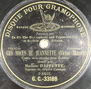 Daffetye : Les noces de Jeannette ONE-SIDE 78 RPM 10" GRAMOPHONE G&T BERLINER - Picture 1 of 3