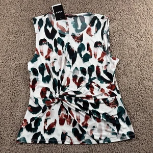 DKNY Abstract NEW Twisted Front Sleeveless blouse Tank Top XL office feminine - Picture 1 of 7