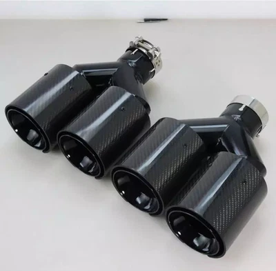 2X Fits BMW 63MM In 101MM Out Twin End Tips Tail Pipe Carbon Fiber - Image 1 of 4