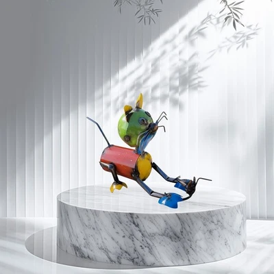 Handmade Metal Art Cat  Caching a Mouse Multicolor Small  # 2 Home Garden Decor - Image 1 of 4