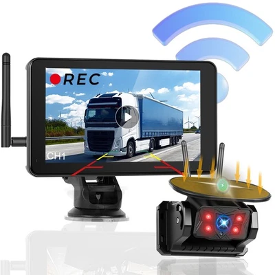 Cámara de marcha atrás solar inalámbrica ayuda aparcamiento radio magnético 7" 1080P DVR monitor - Imagen 1 de 4