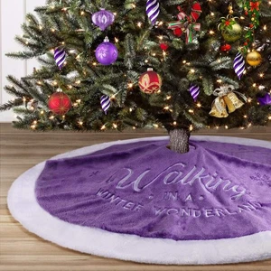 NEW Plush Purple & White Christmas Tree Skirt 36" Faux Fur with Embroidered Snow - Picture 1 of 5