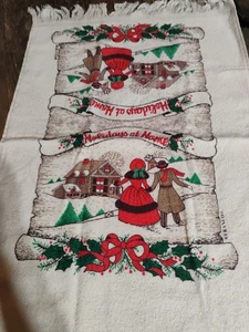 Cannone vintage scena invernale Natale cucina piatto asciugamano fattoria USA - Foto 1 di 3