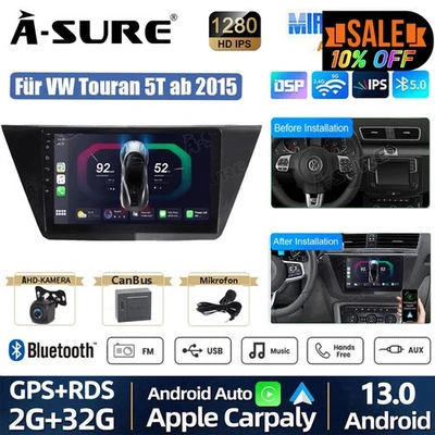 Android 13 Autoradio Carplay WiFi DSP GPS Navi +Kamera Für VW Touran 5T ab 2015 - Bild 1 von 4