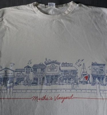 Vintage Martha's Vineyard Shirt Mens Large White Harbor Graphic Crazy Shirts 90s - Image 1 of 4