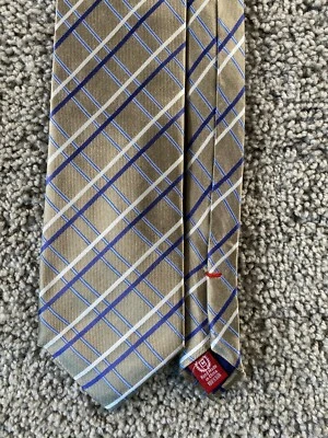 Chaps Neck Tie Brown Blue Silk Business Casual Handmade Plaid Mens - Image 1 of 4