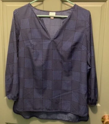 Женский синий пуловер Merona с v-образным вырезом из полиэстера с геометрическим узором рукав 3/4 размер S - Изображение 1 из 4