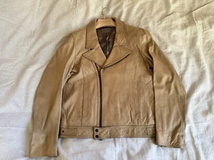 REISS Mocha Tan Leather Biker Jacket Size M [Gently Used] - Picture 1 of 4