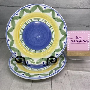 Williams Sonoma MARISOL Blue Yellow Green Blue Bands Italy Dinner Plates Set 2 - Picture 1 of 16