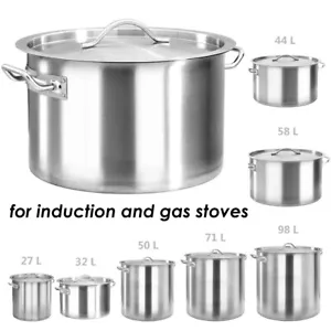 24~98 L Stock Pot Soup Stew Catering Pot Kitchen Restaurant Stainless Steel - Picture 1 of 36