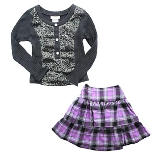 Bonnie Jean Girls Outfit Skirt Sweater Set, Purple Black, Sequin Top, 2 Piece - Picture 1 of 9