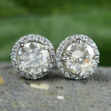 Certified 2.90 Ct Off White Diamond Brilliant Cut Stud Earrings With Accents