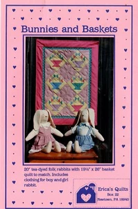 Bunnies and Baskets Erica's Quilts 20" Rabbits with Basket Quilt to Match NOS - Picture 1 of 2