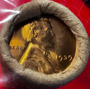 1939-P Lincoln Wheat Cent Penny Roll GEM RED Uncirculated Sealed Old Bank Wrap - Picture 1 of 9