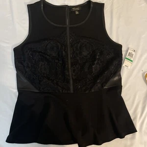 Thalia Sodi Women's Floral Cut Out Sleeveless Top Black Size L Dressy - Picture 1 of 5