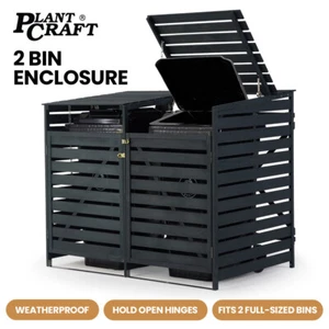 PLANTCRAFT Double Wood Wheelie Bins Storage Shed 2 Garbage Rubbish Bin Enclosure - Picture 1 of 9