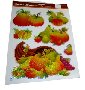 OTOÑO/ACCIÓN DE GRACIAS Ventana Adhesiva Cuerno de la abundancia con calabazas y calabazas - Imagen 1 de 1