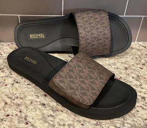 MICHAEL KORS Women’s Sz 10 M Wade Slide 45S0WDFA2B Brown/Black NEW - Picture 1 of 5